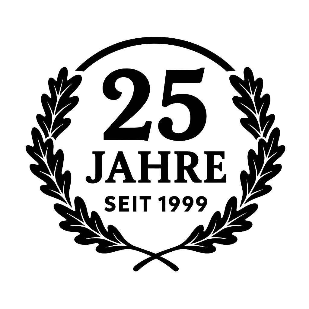Logo 25 Jahre Mischler Landmaschinen und Metallbau in Schwarzenegg – Jubiläumsausgabe in Schwarz, Familienbetrieb mit Erfahrung im Einzugsgebiet Steffisburg, Fahrni und Umgebung.