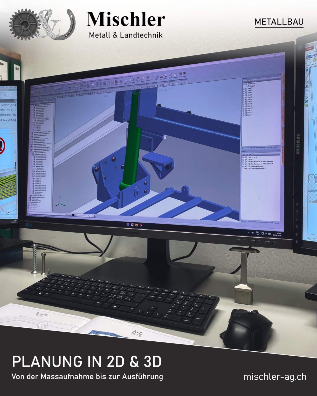 3D-CAD-Modell einer Stahlkonstruktion am Arbeitsplatz von Mischler AG